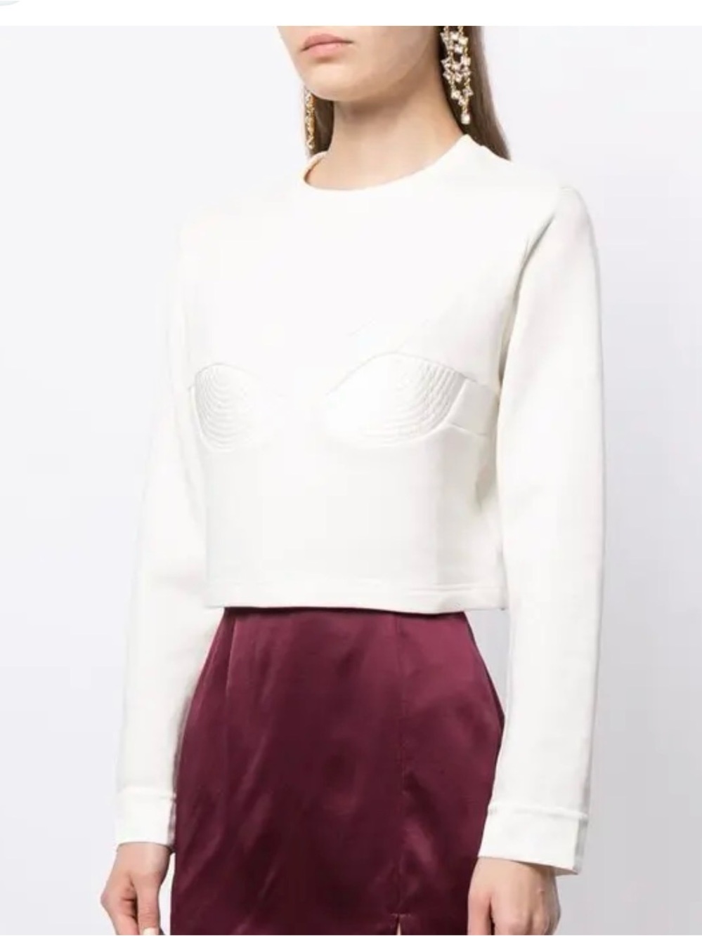 Fleur du Mal White  Long-Sleeve Crop Top sweatshirt
